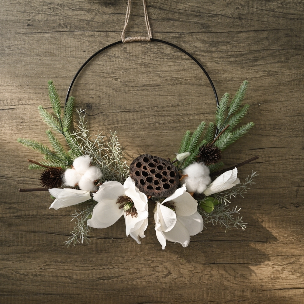 CF01044 Popular Artificial Flower wreath Magnolia pine needle lotus seedpod cotton For Wedding Decoration