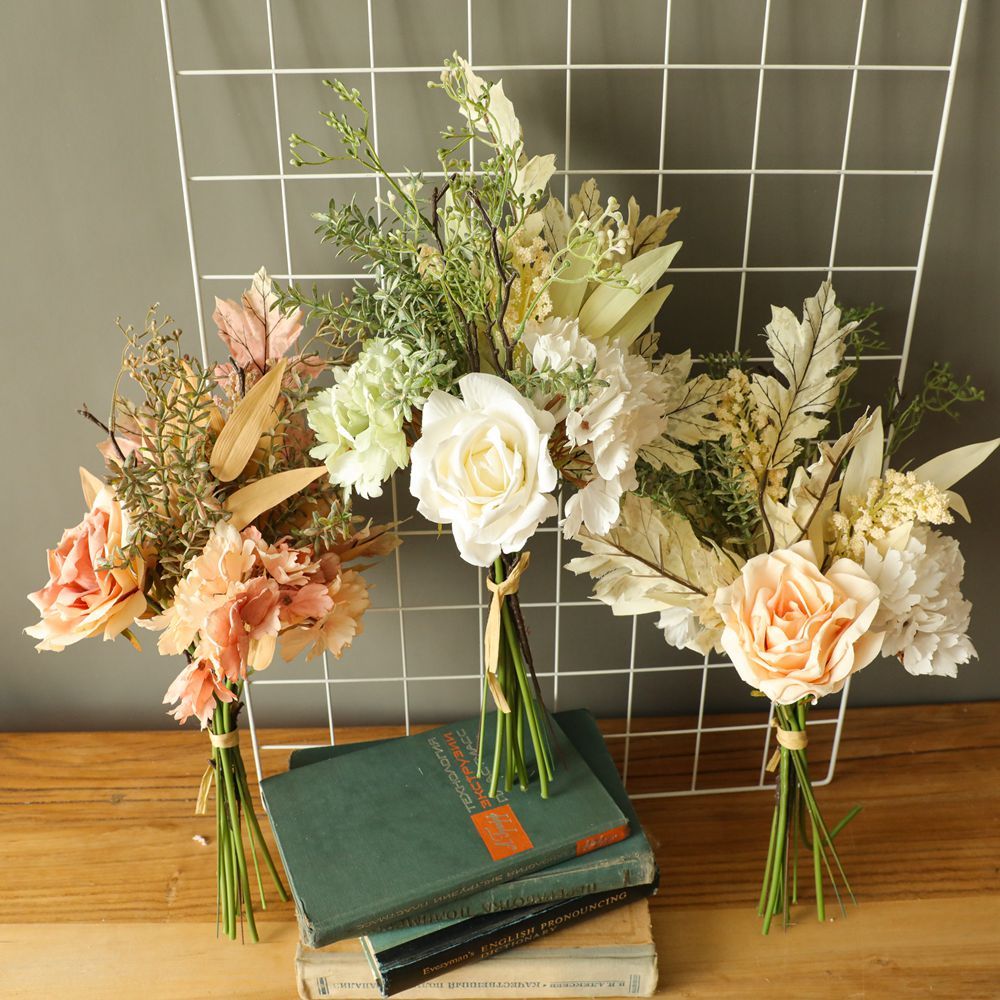 YC1058 Popular Handmade Exquisite Silk Rose Eucylaptus Leaves Flower Bouquets For Flower Wall Backdrop