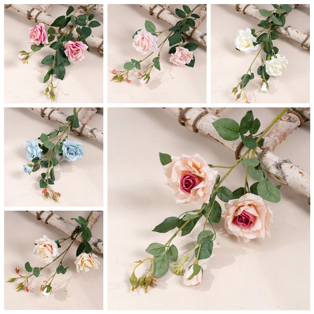 MW19950 New Design Artificial Flower Fabric 3 Branches big Rose For Wedding Supplies