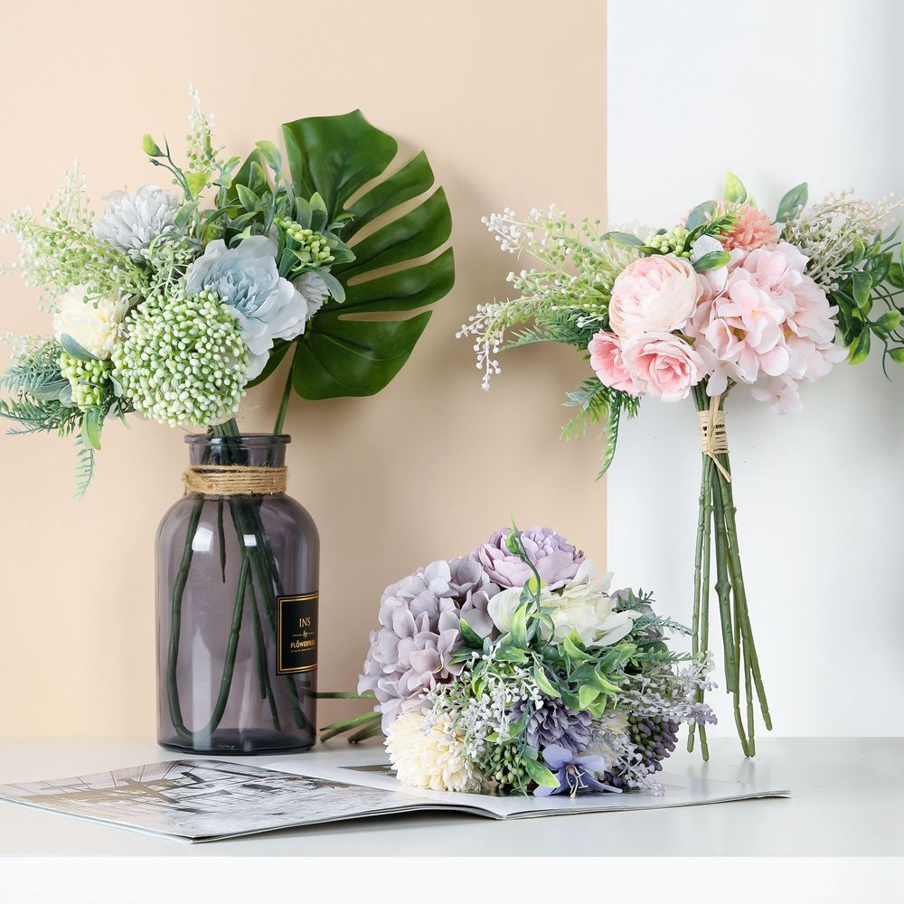MW66781 New Design silk latex christmas ribbon Artificial Silk artificial peony bouquet flower for Garden Wedding Decoration