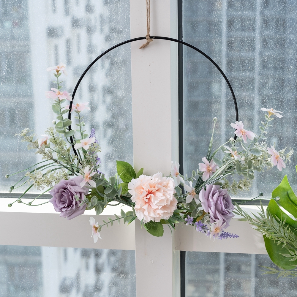 CF01297 Artificial Flower Wreath Carnation Orchid Half Garland Front Door Wall Window and Farmhouse Decor