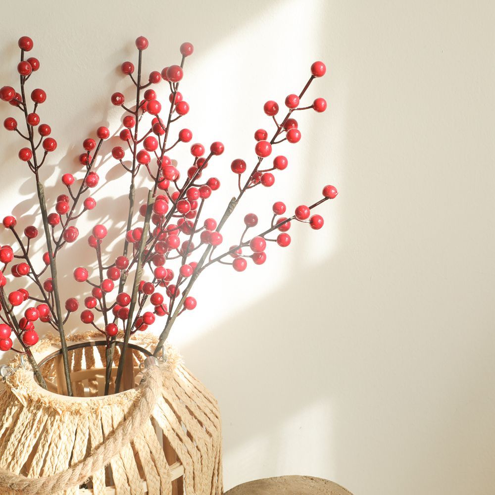 MW36893 Popular Christmas Red Decorative Berry Artificial Long Stem Foam Berries Picks For Decorative Flower