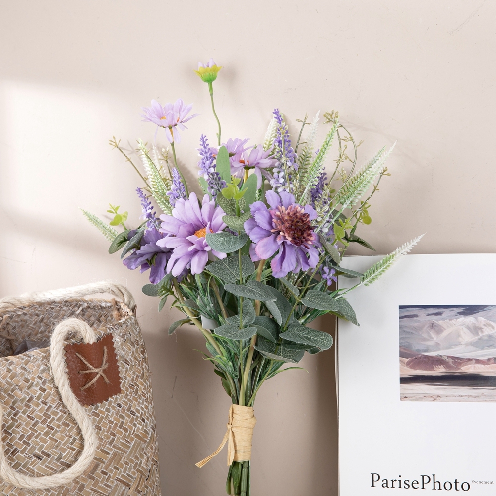 CF01136 New Design Artificial Fabric Purple Pinwheel Orchid Chrysanthemum Bouquet for Wedding Valentine's Day Home Dec