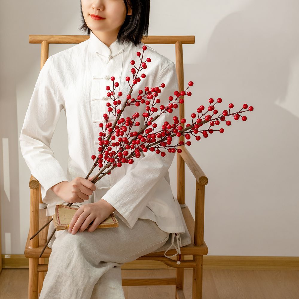 MW65508 Factory Direct Sale Artificial Fruit Six Fork Red Fruit Foam Fruit For Flower Wall Backdrop