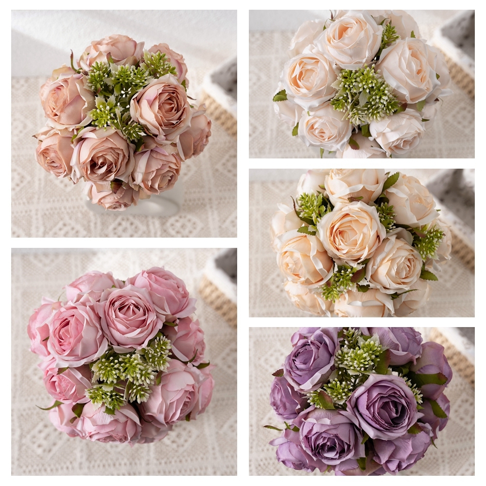 CL04001 Artificial Silk Rose Flower Bouquet 12 heads Lifelike Rose for Wedding Home Party Decoration Event Gift