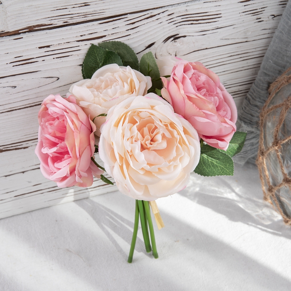 GF13941-5 Factory Direct Sale Artificial Flower Bouquet Five Head Artificial Silk Rose For Flower Wall Backdrop