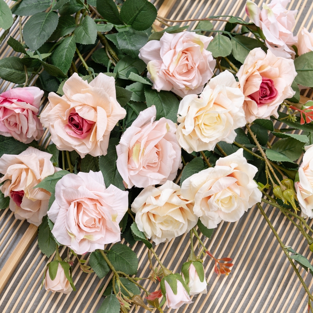 MW19950 New Design Artificial Flower Fabric 3 Branches big Rose For Wedding Supplies