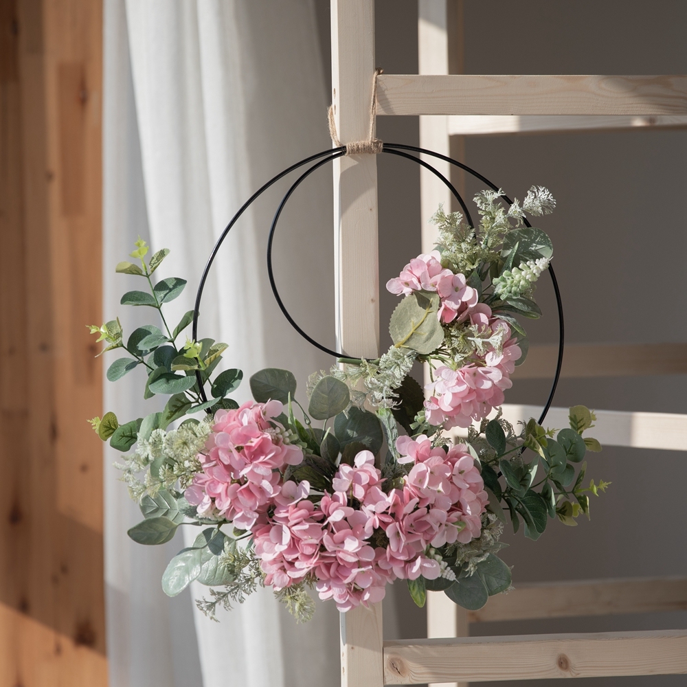 CF01034 Hot Sale Artificial Hydrangea Eucalyptus Double Wreath For Silk Flowers