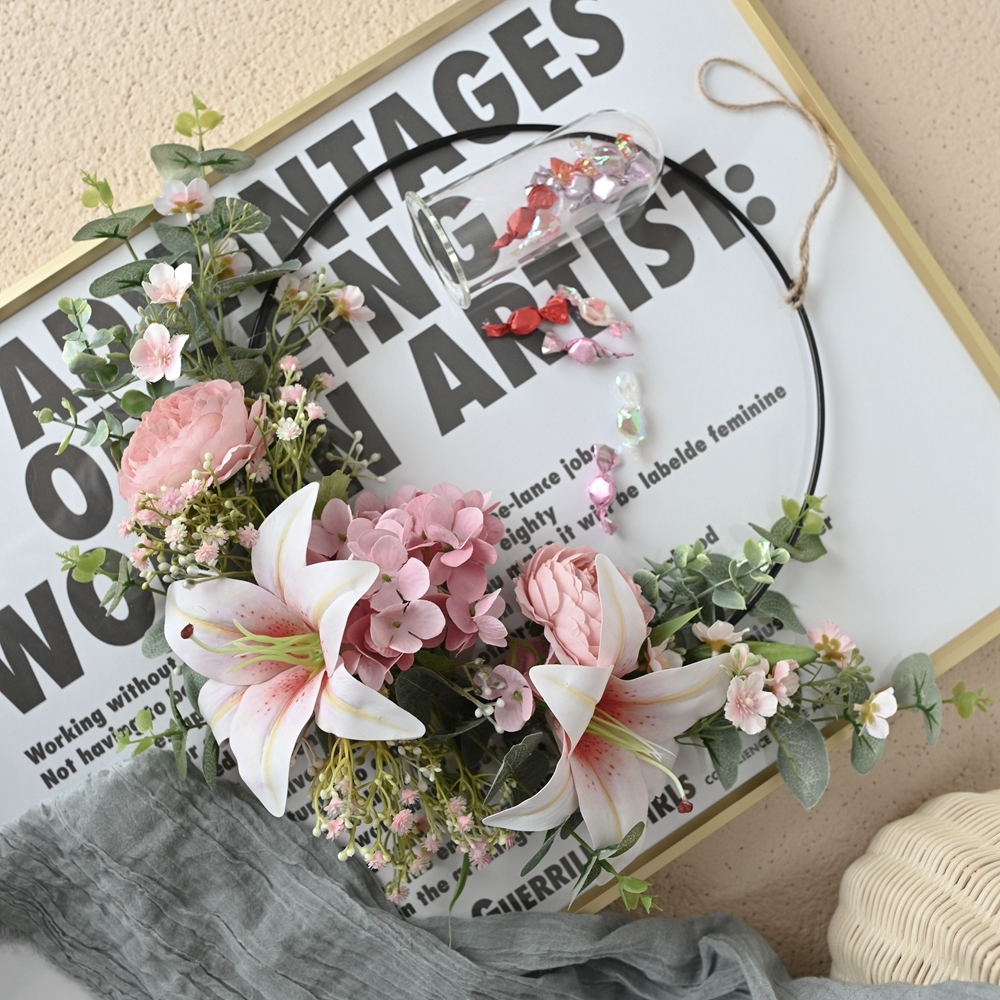 CF01089 Artificial Lily Tea Rose Wreath New Design Flower Wall Backdrop