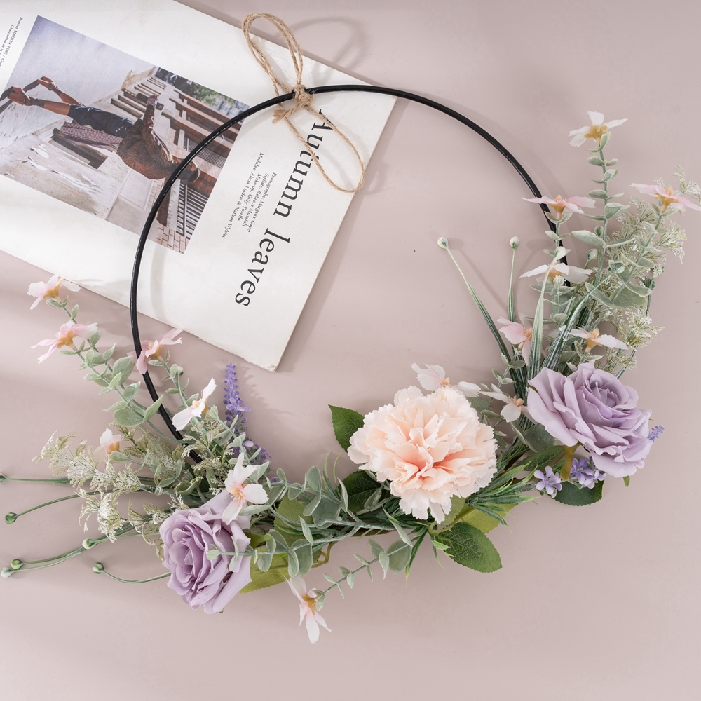 CF01297 Artificial Flower Wreath Carnation Orchid Half Garland Front Door Wall Window and Farmhouse Decor
