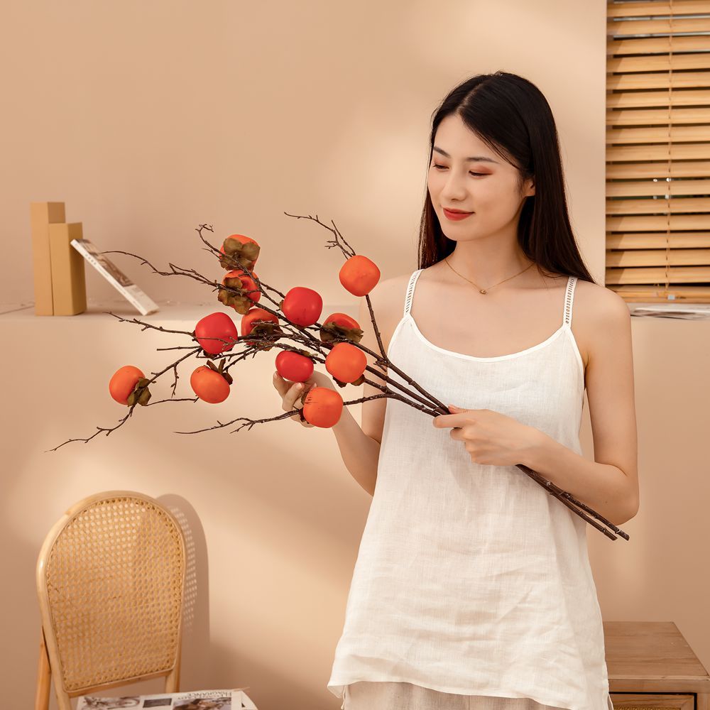 MW10890 Popular artificial flower berry Artificial Fruit Single Stem Foam Persimmon For Decorative Flower