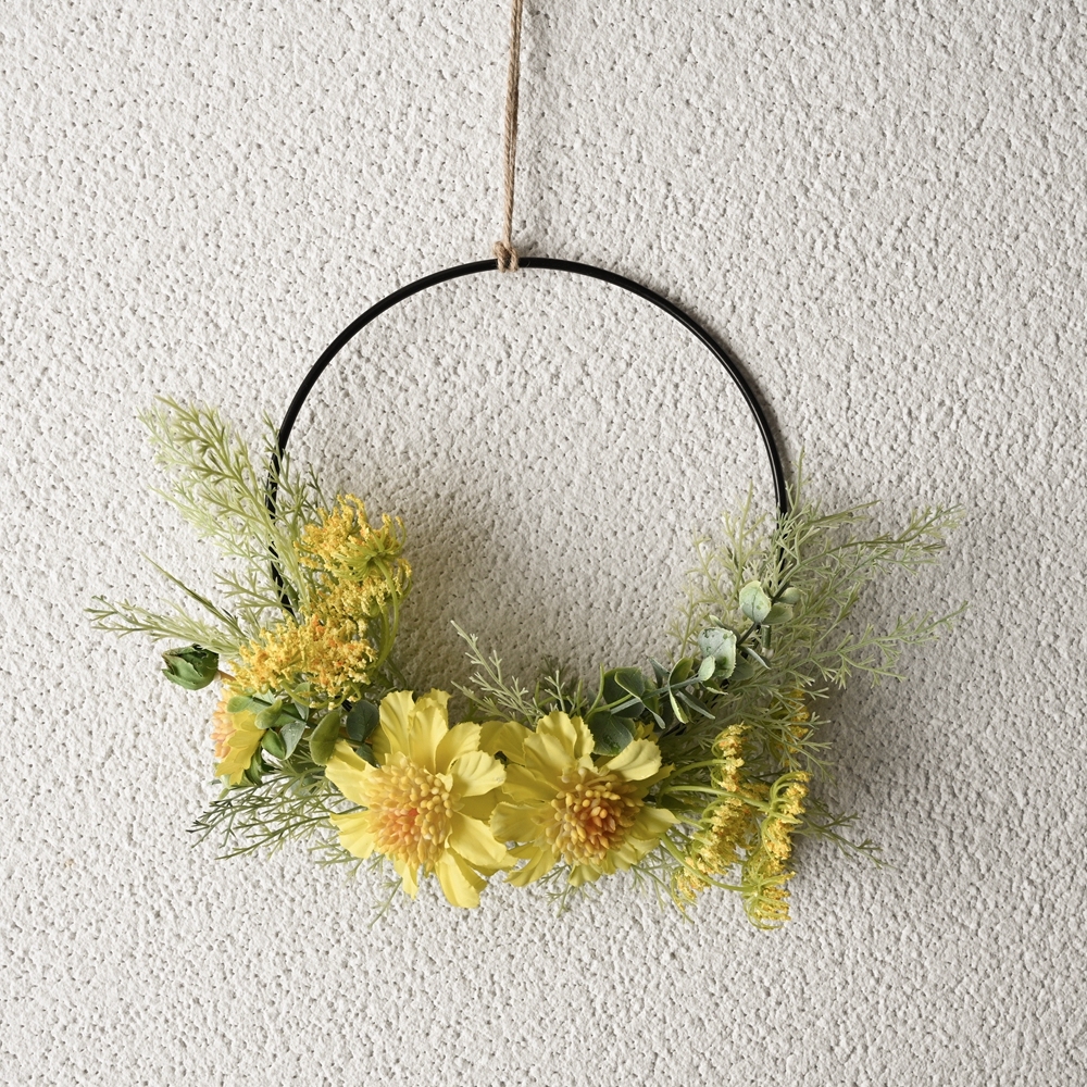 CF01080 Artificial Yellow Pinwheel Orchid Wreath New Design Flower Wall Backdrop