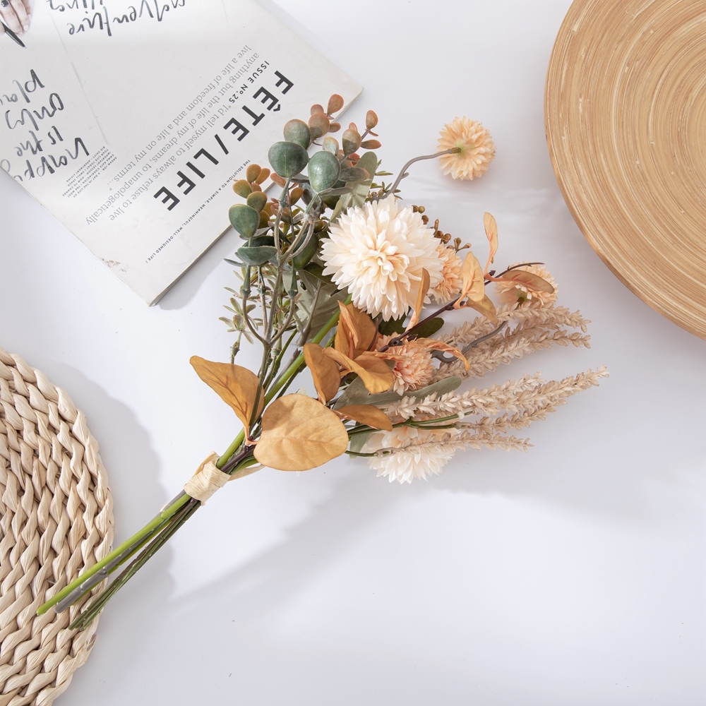 CF01221 Hot Selling Artificial Flower Bouquet Fabric Champagne Dandelion Bunch for Home Party Wedding Decoration