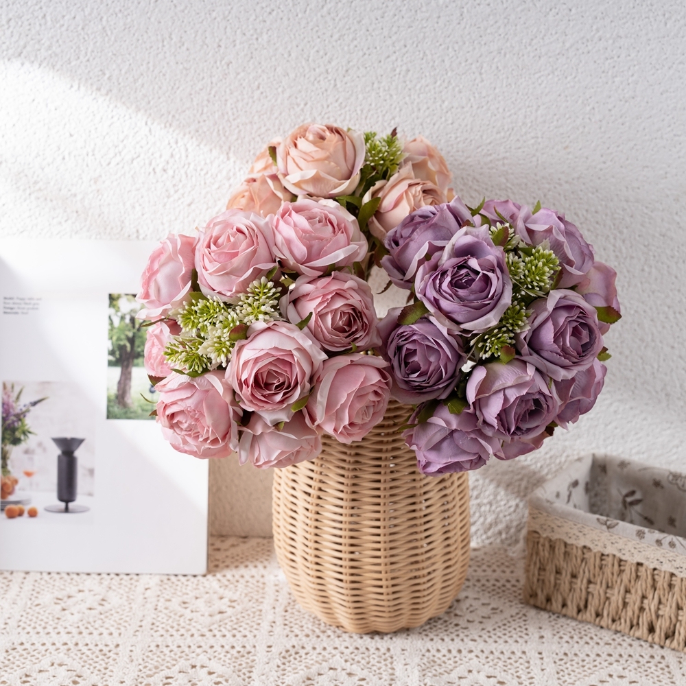 CL04001 Artificial Silk Rose Flower Bouquet 12 heads Lifelike Rose for Wedding Home Party Decoration Event Gift