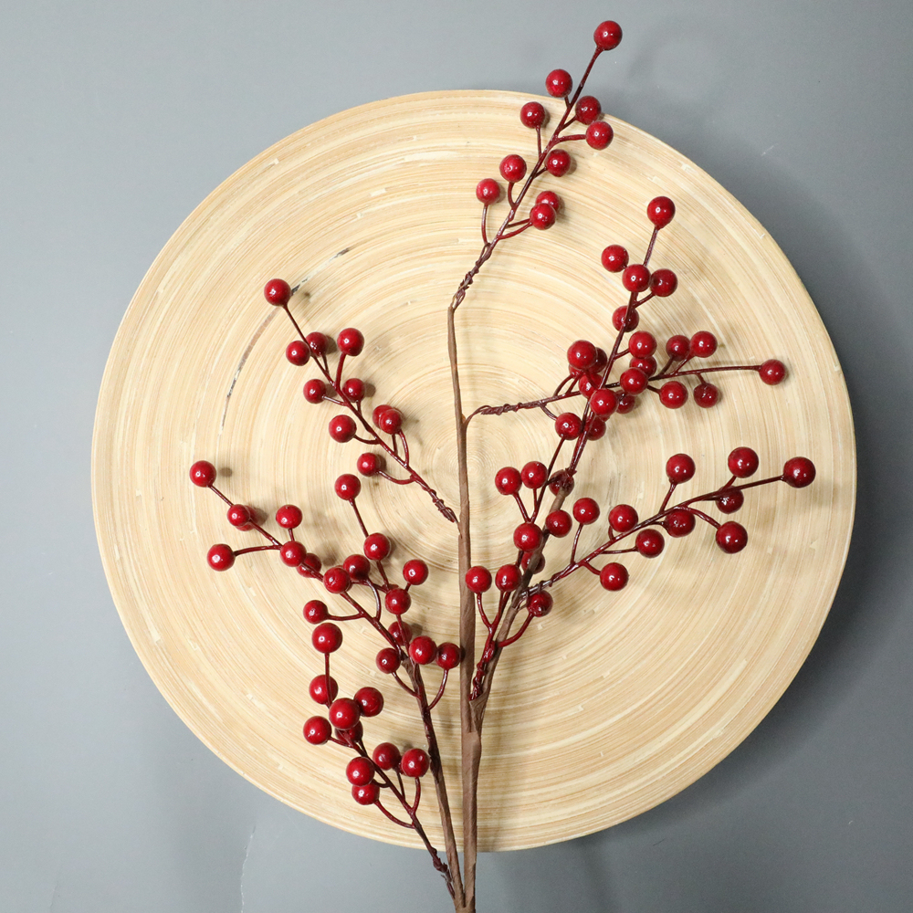 MW61202 Realistic Long Stem Foam Red Berry Spray Artificial Christmas 72 centimeter For Mother's Day gift