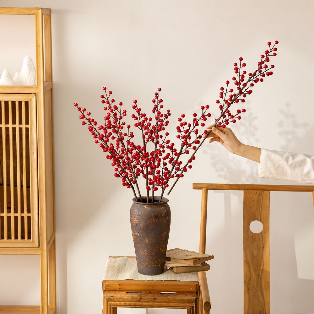 MW65508 Factory Direct Sale Artificial Fruit Six Fork Red Fruit Foam Fruit For Flower Wall Backdrop