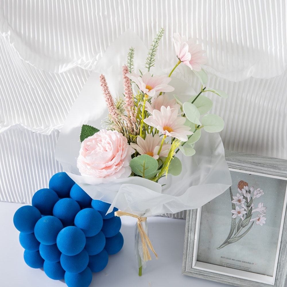 CF01228 New Design Artificial Flower Bouquet Fabric White Pink Sunflower Rose Handle for Home Party Wedding Decoration