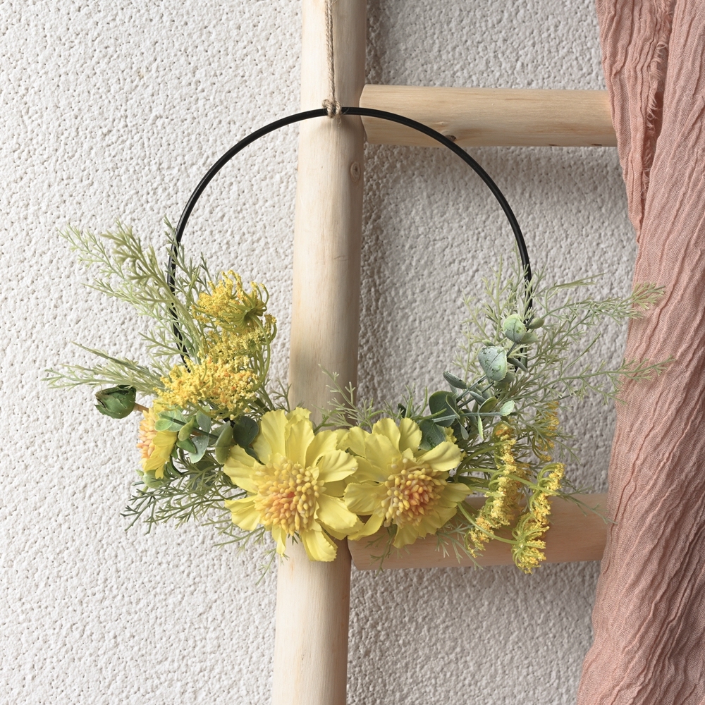 CF01080 Artificial Yellow Pinwheel Orchid Wreath New Design Flower Wall Backdrop