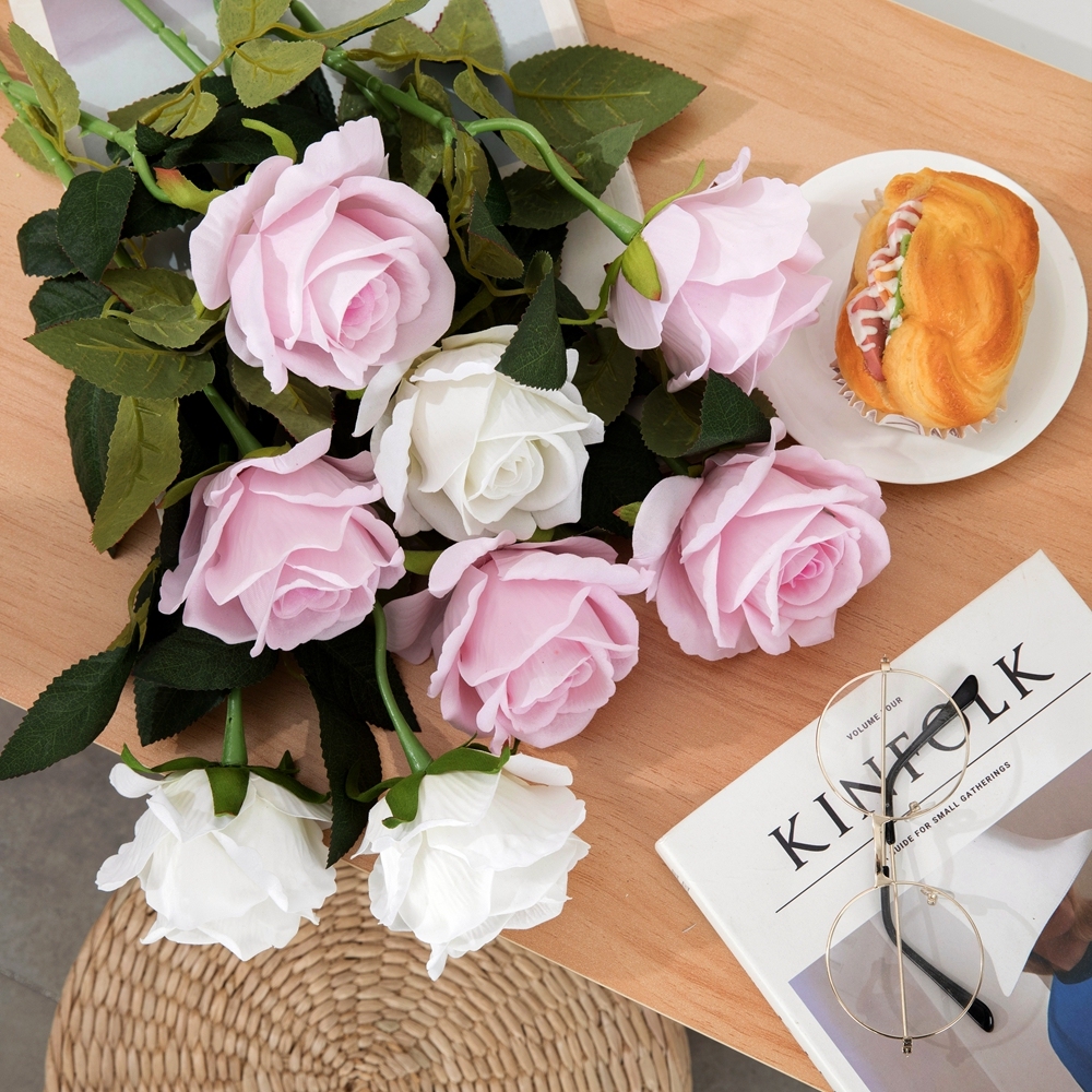MW03332 Realistic Artificial Flower Artifical Silk Rose Velvet Long Stem Rose Flower For Silk Flowers