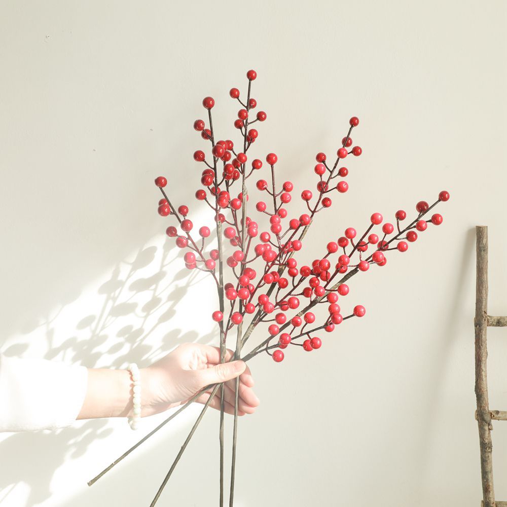 MW36893 Popular Christmas Red Decorative Berry Artificial Long Stem Foam Berries Picks For Decorative Flower