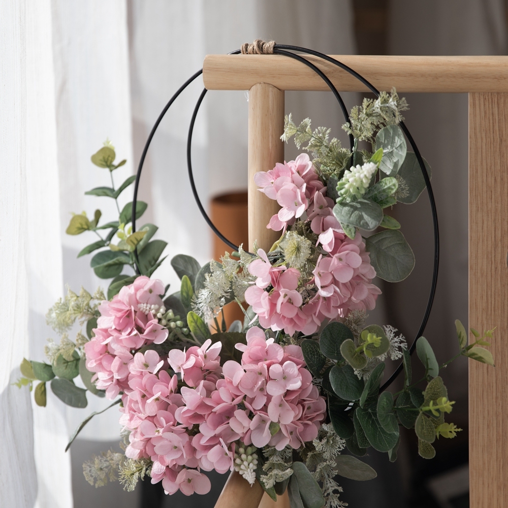 CF01034 Hot Sale Artificial Hydrangea Eucalyptus Double Wreath For Silk Flowers