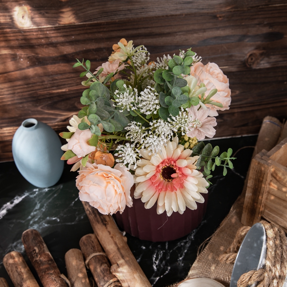 CF01183 Artificial Champagne Rose Chrysanthemum Bouquet New Design Decorative Flowers and Plants