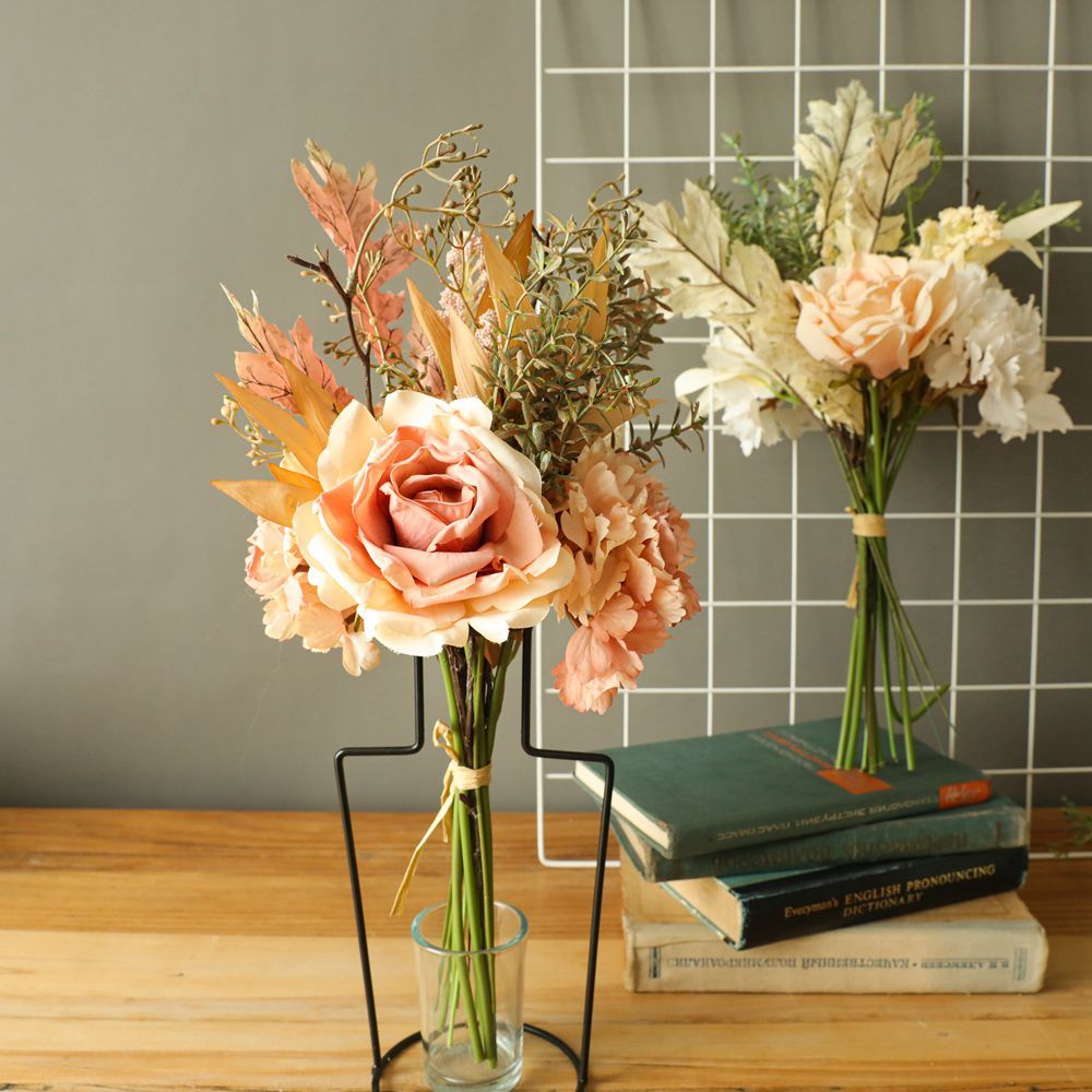 YC1058 Popular Handmade Exquisite Silk Rose Eucylaptus Leaves Flower Bouquets For Flower Wall Backdrop