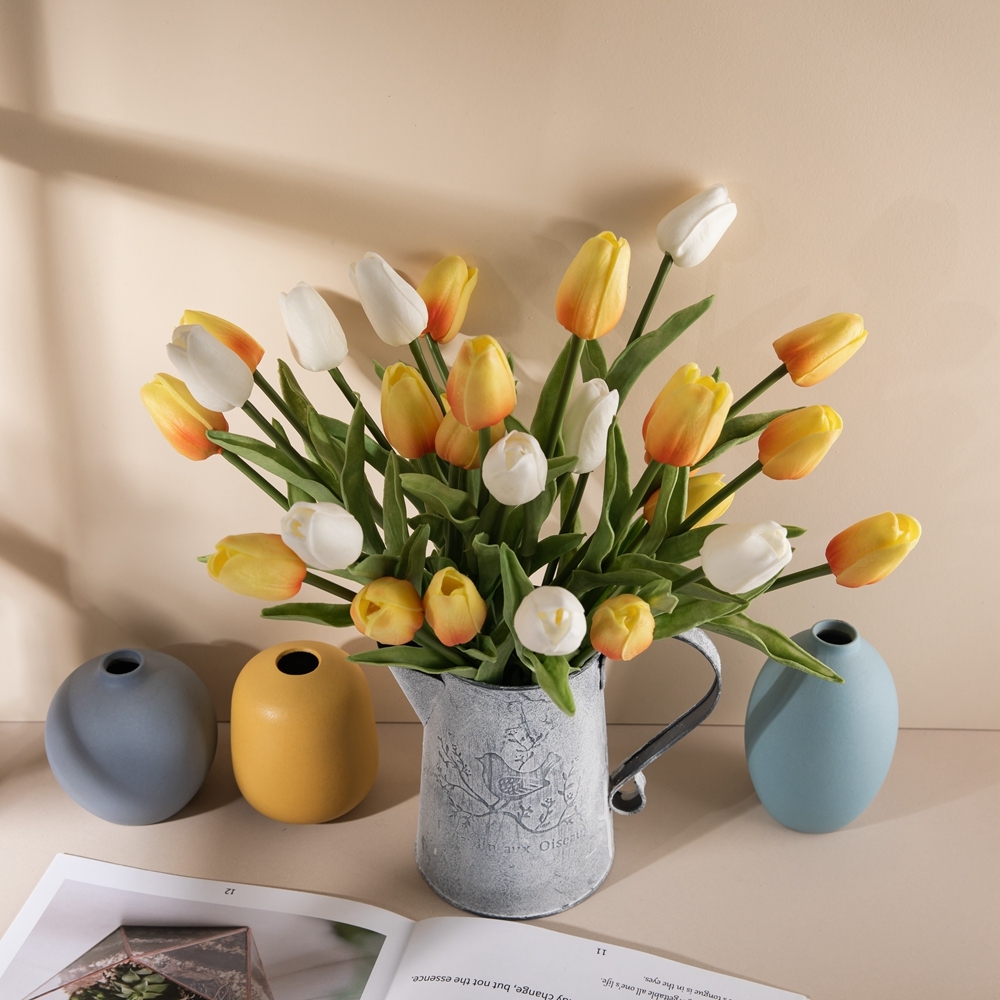 MW01502 Real Touch Tulips PU Artificial Flowers Floral Faux For Arrangement Wedding Party Easter Spring Home Dining Room Office