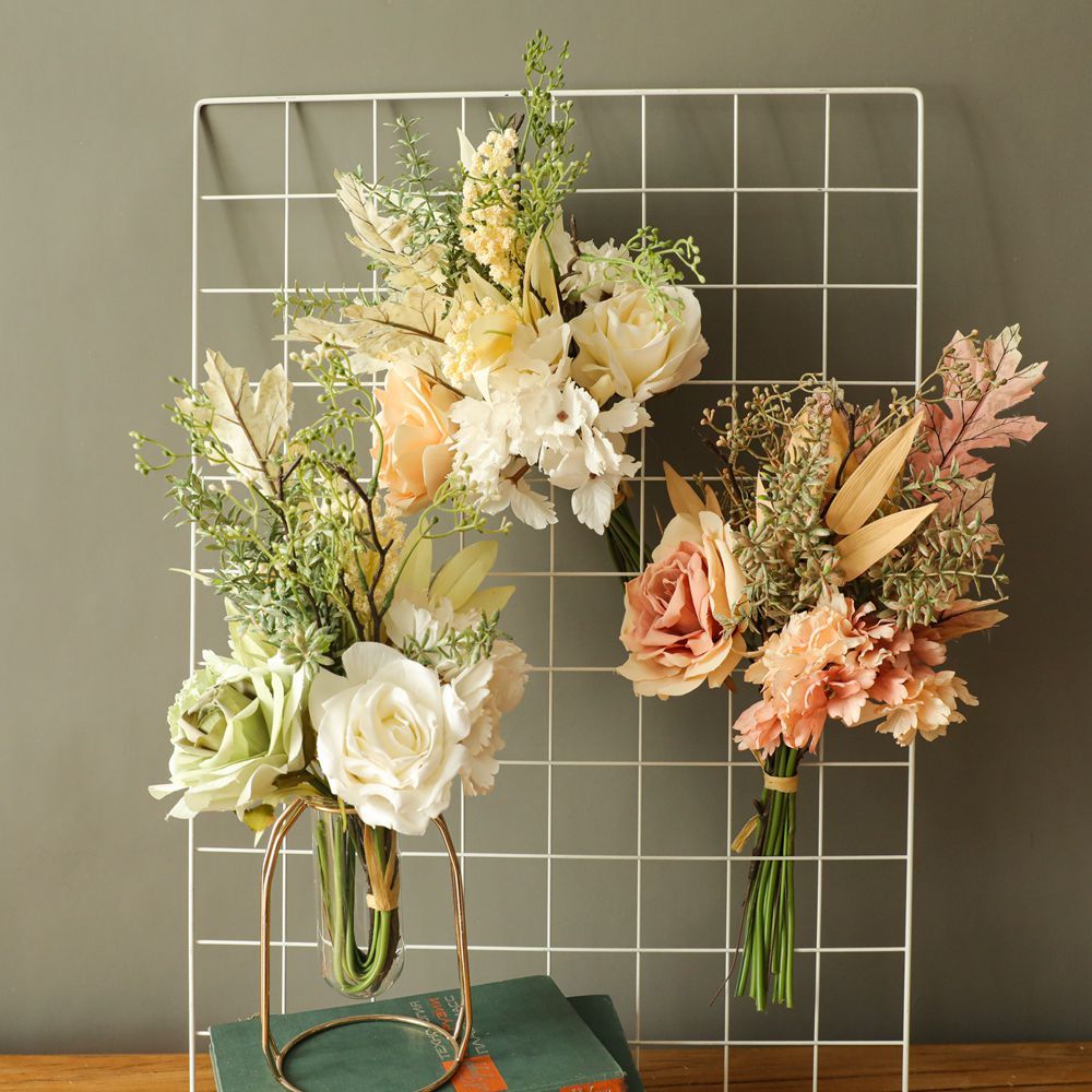 YC1058 Popular Handmade Exquisite Silk Rose Eucylaptus Leaves Flower Bouquets For Flower Wall Backdrop