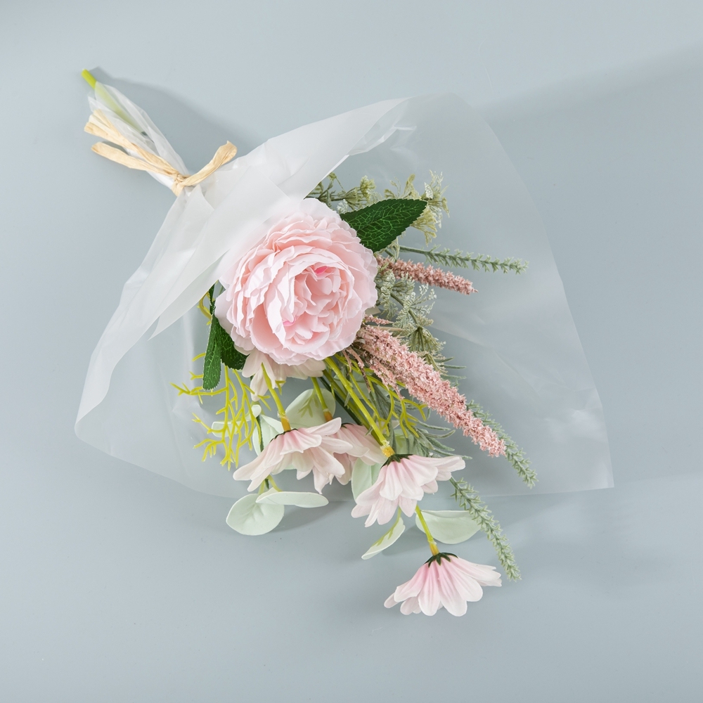 CF01228 New Design Artificial Flower Bouquet Fabric White Pink Sunflower Rose Handle for Home Party Wedding Decoration