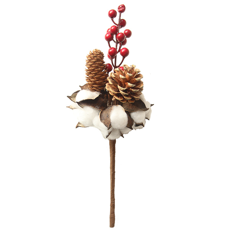 MW61199 Cheap New Arrival Low MOQ Artificial Flower Christmas Cotton Pine Cone Berry Mini Bunch Home Event Holiday Party Decor