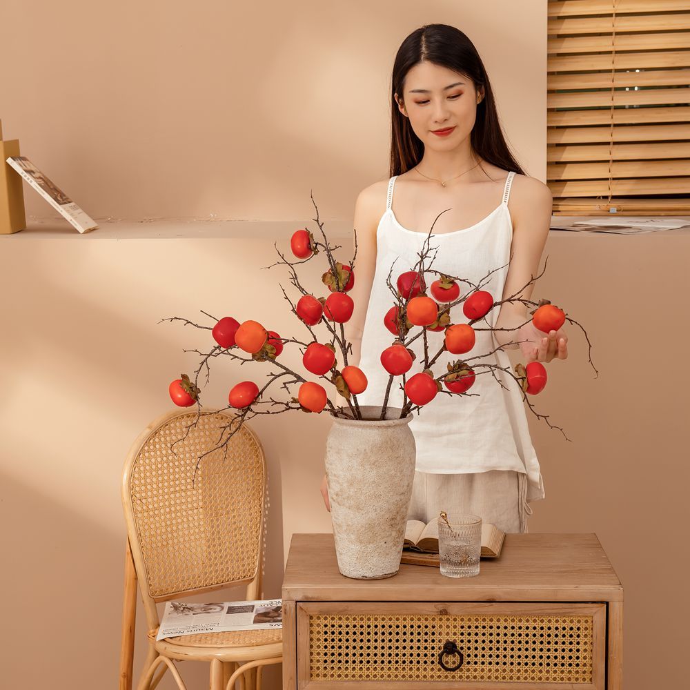 MW10890 Popular artificial flower berry Artificial Fruit Single Stem Foam Persimmon For Decorative Flower