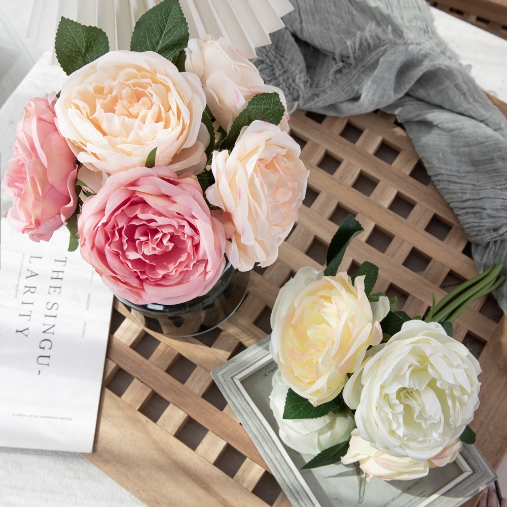 GF13941-5 Factory Direct Sale Artificial Flower Bouquet Five Head Artificial Silk Rose For Flower Wall Backdrop