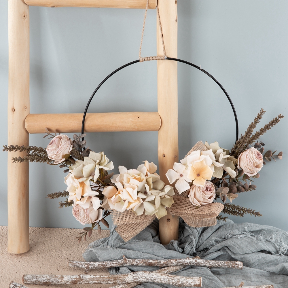 CF01234 High Quality Artificial Flower Champagne Rose Hydrangea Half Garland Wall Hanging for Home Party Wedding Wall Decor