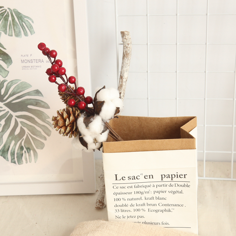 MW61199 Cheap New Arrival Low MOQ Artificial Flower Christmas Cotton Pine Cone Berry Mini Bunch Home Event Holiday Party Decor