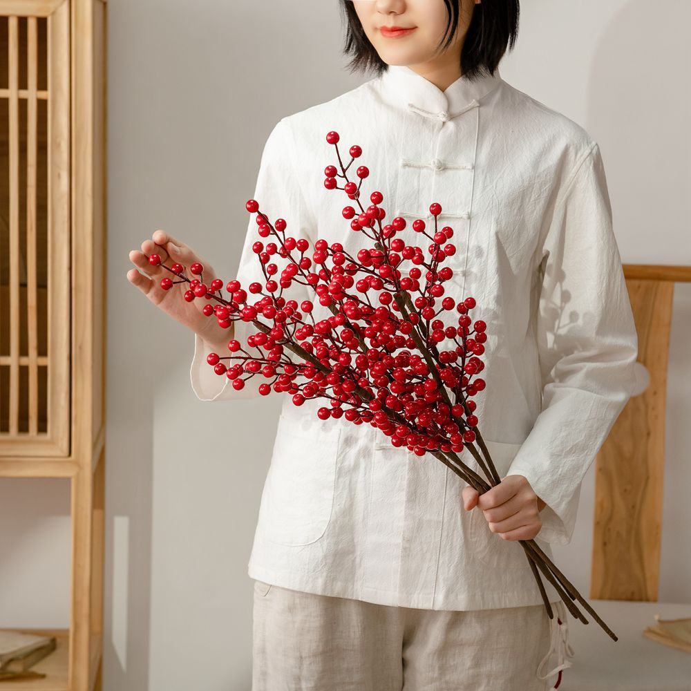 MW65508 Factory Direct Sale Artificial Fruit Six Fork Red Fruit Foam Fruit For Flower Wall Backdrop