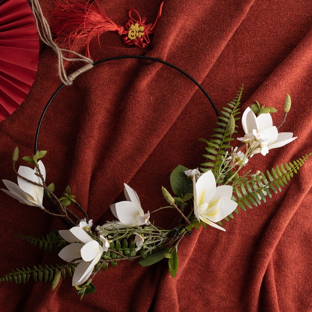 CF01018 Artificial Flower wreath Magnolia Fern Wild Chrysanthemum Hot Selling Wedding Decoration