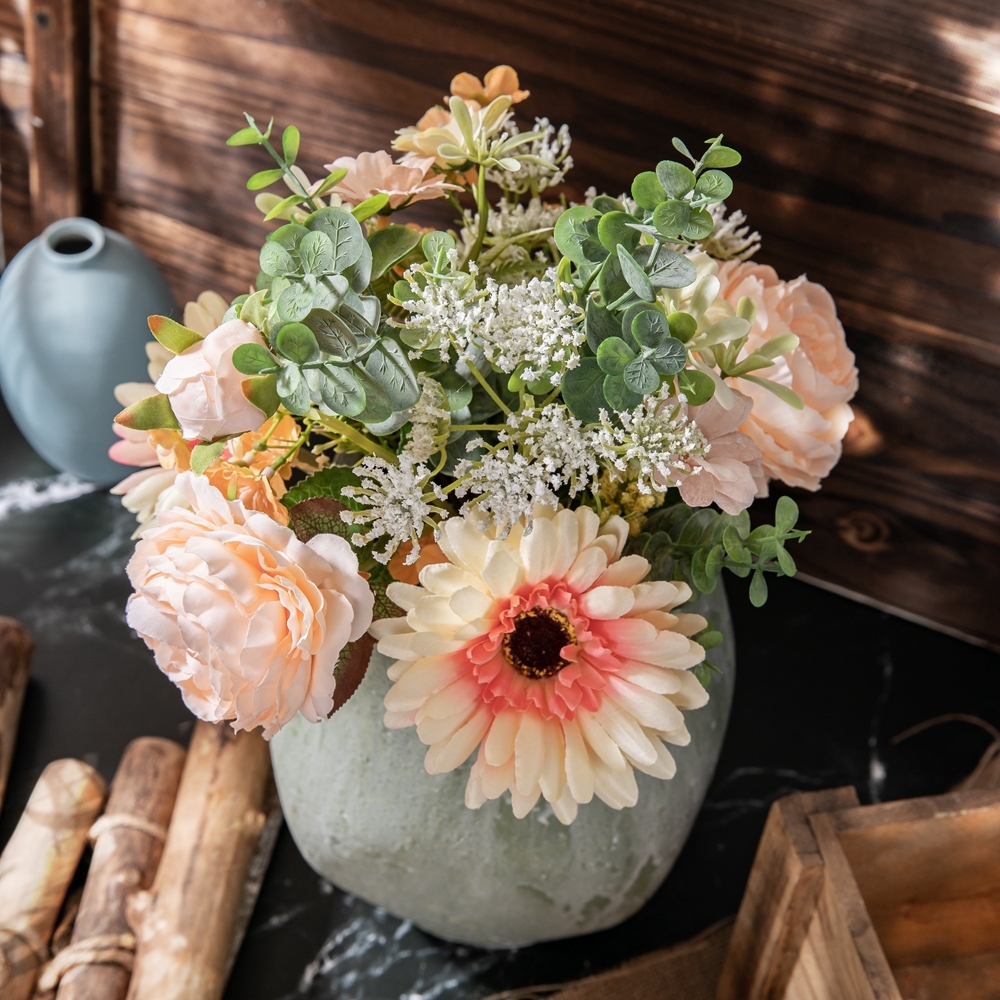 CF01183 Artificial Champagne Rose Chrysanthemum Bouquet New Design Decorative Flowers and Plants