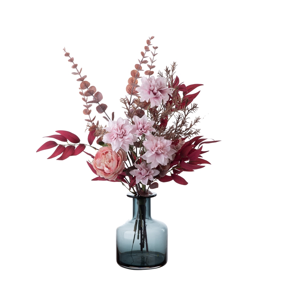 CF01279 New Style Factory Direct Sale Artificial Silk Peony Dahlia Bamboo Leaves Plastic Eucalyptus For Party Weeding Decoration