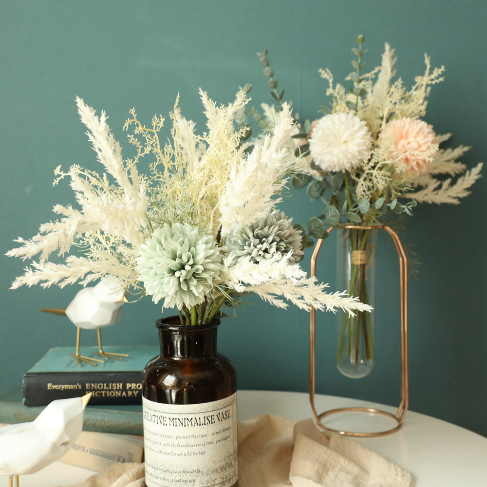 YC1002 Popular Artificial Flower Bouquet Pompom Astible Eucalyptus Artificial Silk Plastic Festive Decorations