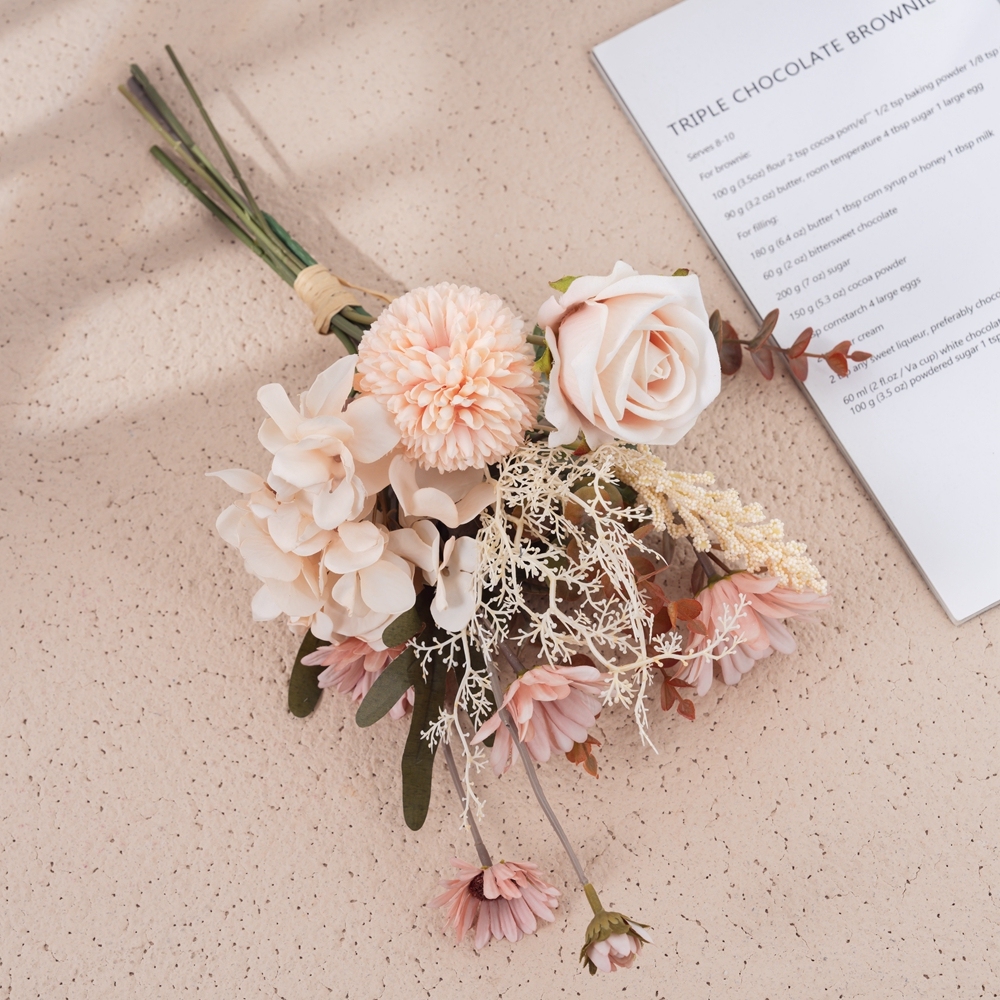 CF01306 Artificial Flowers Pink Bouquet Hydrangea Artificial Flowers Chrysanthemum Silk Flowers Artificial Coffee Table Decor