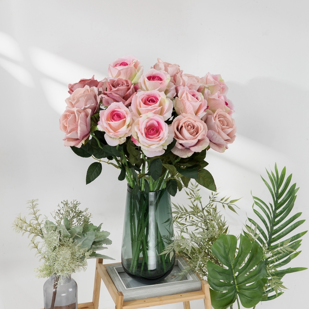 MW03332 Realistic Artificial Flower Artifical Silk Rose Velvet Long Stem Rose Flower For Silk Flowers
