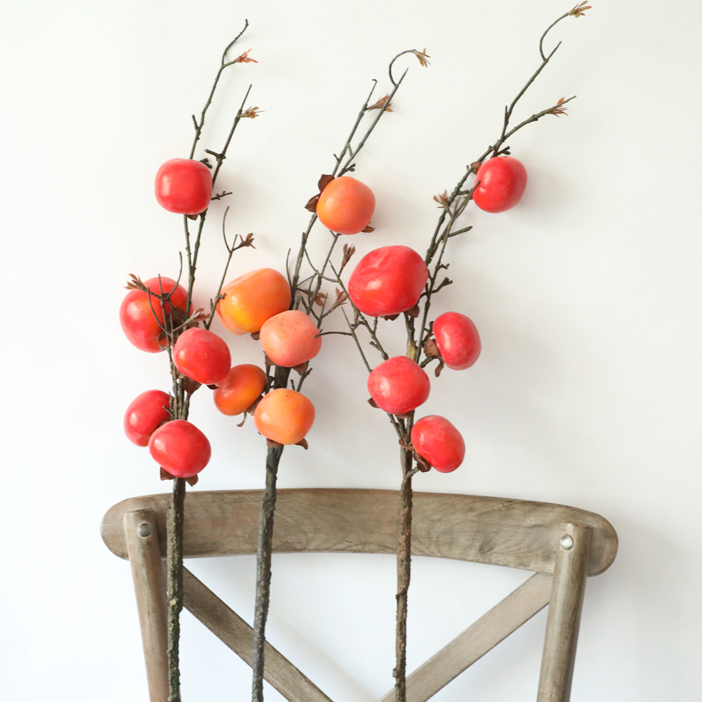 MW25582 Artificial Flowers Foam Fruit 5 heads persimmon branches Holiday Decoration Wholesale in Bulk for event christmas