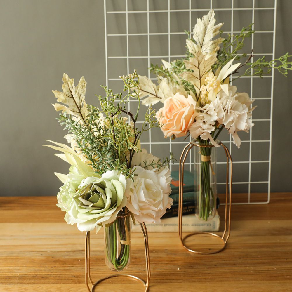 YC1058 Popular Handmade Exquisite Silk Rose Eucylaptus Leaves Flower Bouquets For Flower Wall Backdrop