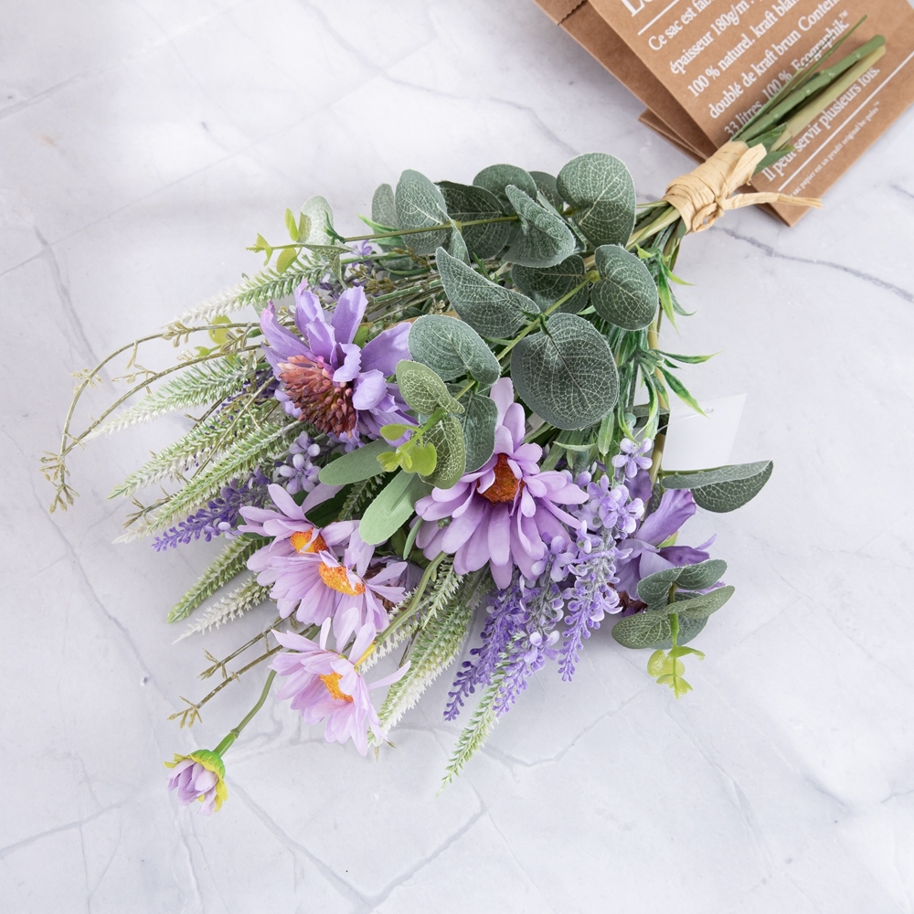 CF01136 New Design Artificial Fabric Purple Pinwheel Orchid Chrysanthemum Bouquet for Wedding Valentine's Day Home Dec