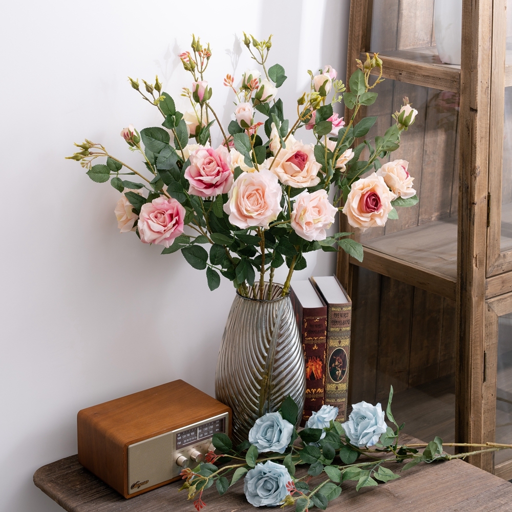 MW19950 New Design Artificial Flower Fabric 3 Branches big Rose For Wedding Supplies