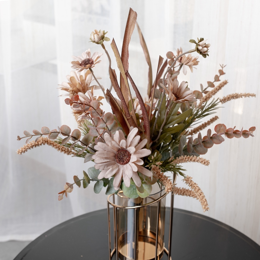 CF01024 Factory Direct Sale Artificial Flower Bouquet Chrysanthemum Eucalyptus Tail Grass For Decorative Flowers and Plants