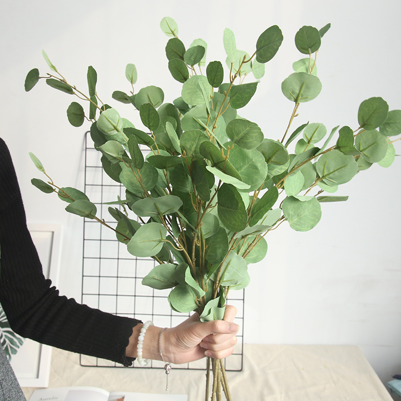 MW19988 Artificial Silk Silver Dollar Dried Eucalyptus Leaves Stem/Branch/Spray For Weeding Decoration