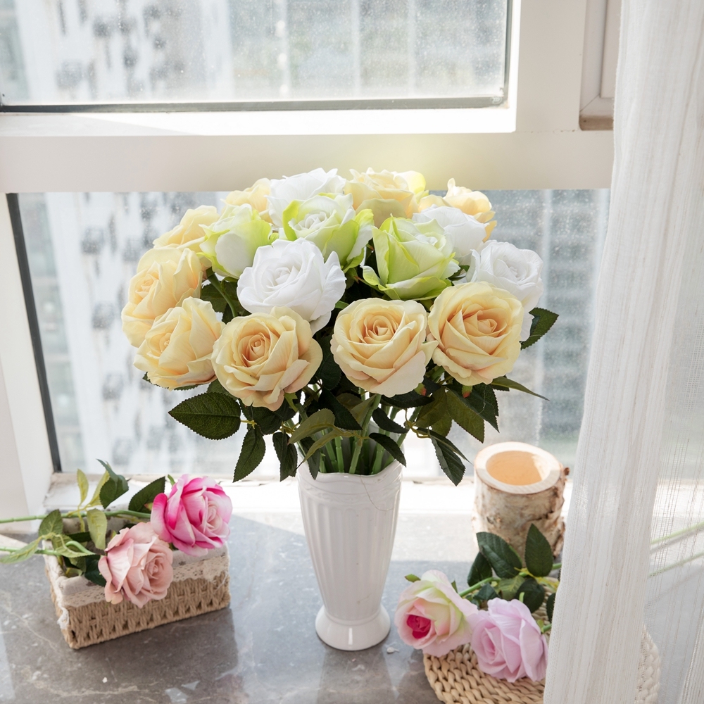 MW03332 Realistic Artificial Flower Artifical Silk Rose Velvet Long Stem Rose Flower For Silk Flowers