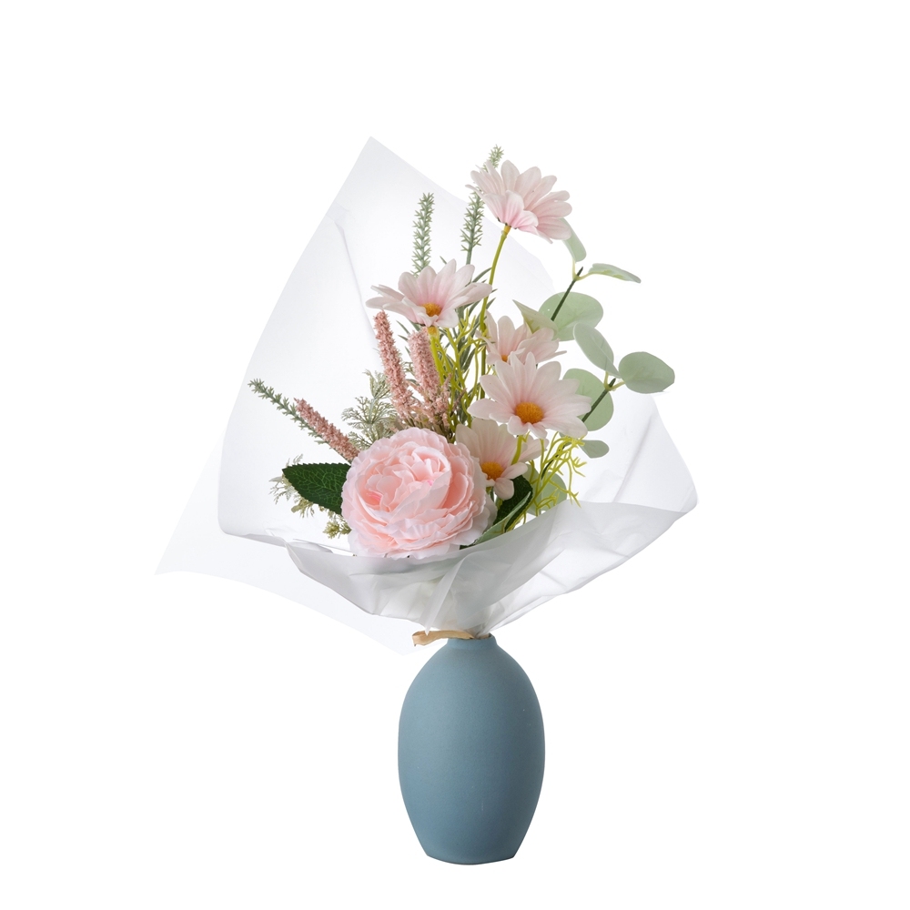 CF01228 New Design Artificial Flower Bouquet Fabric White Pink Sunflower Rose Handle for Home Party Wedding Decoration